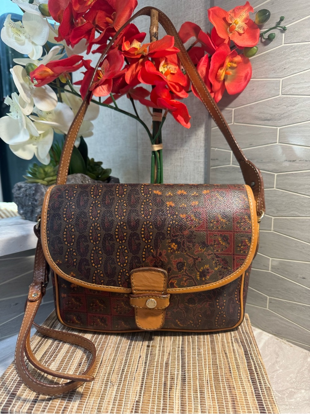 EUC Escada Authentic Luxury Classic Signature Patterned Leather Crossbody